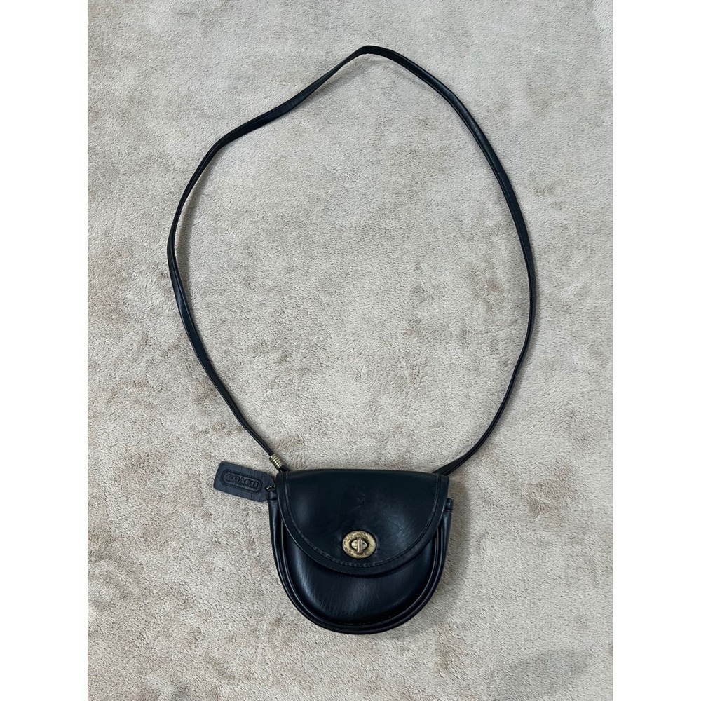 Vintage Coach Black Leather Mini Belt Bag Crossbody Turnlock USA Made H4B-0518